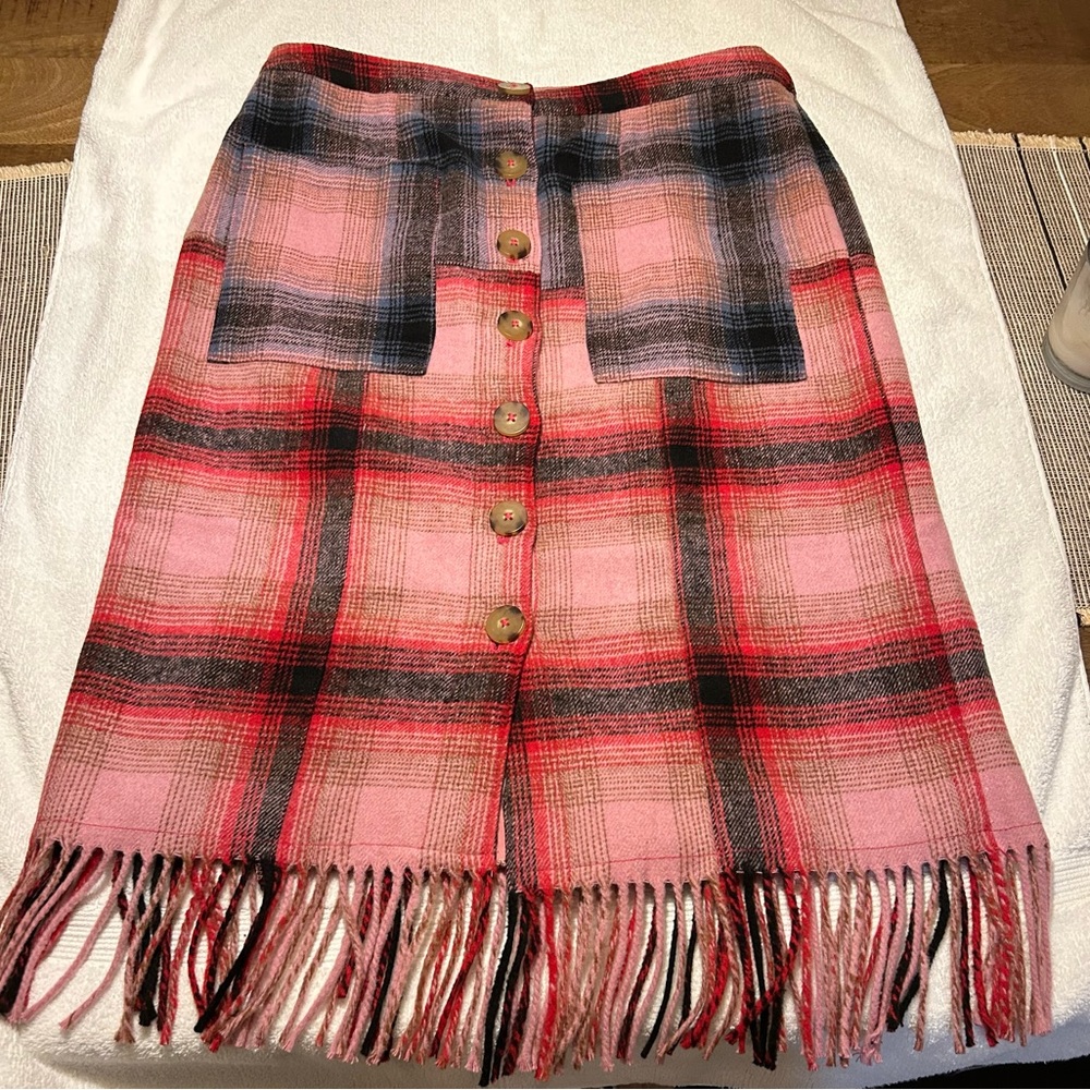 Anthropologie Maeve plaid fringed skirt - size 14.